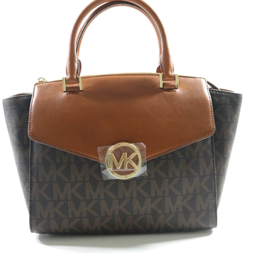 Michael Kors Hudson Large Leather Satchel Shoulder Bag Brown